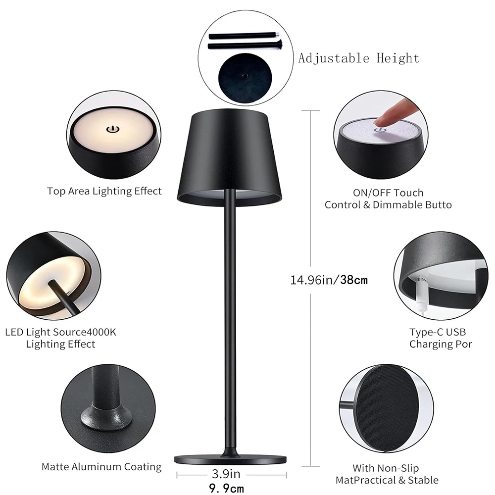Lampa biurkowa LED Przełącznik dotykowy Lampy stołowe Akumulator 3-kolorowe Możliwość przyciemniania Do sypialni Salon Bar Kolacja Oświetlenie do czytania