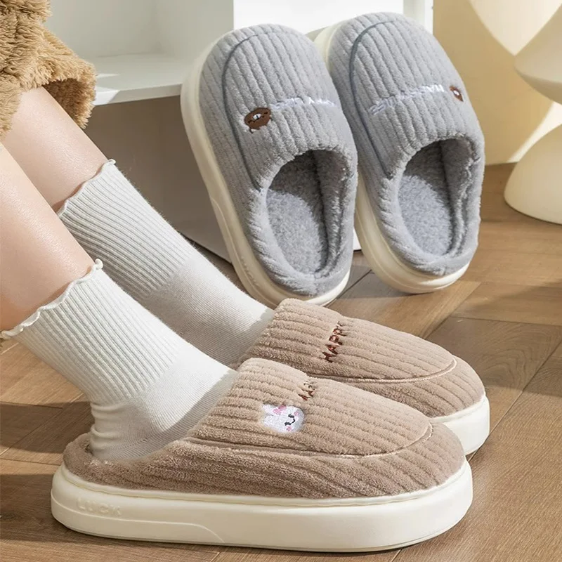 Chinelos de algodão outono e inverno engrossado interior antiderrapante quente e confortável para uso doméstico chinelos pós-parto para mulher