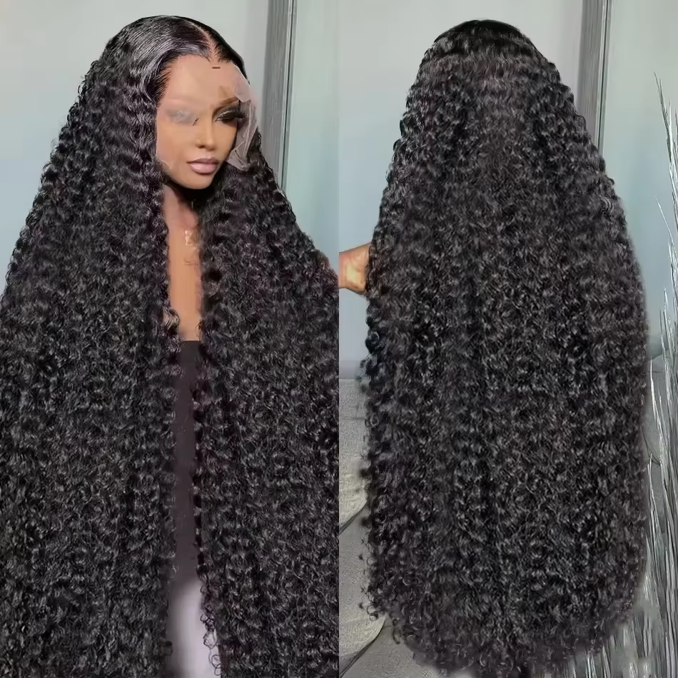 Transparent Lace Front Human Hair Deep Wigs 40 46 inches 13x4 13x6 HD  PrePlucked Brazilian Deep Wave Lace Frontal Wig for women