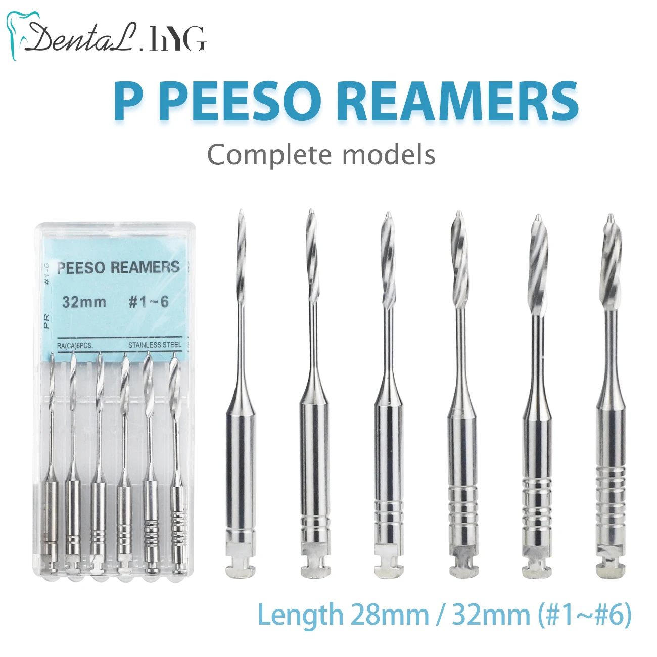 6 unidades/pacote dental endodontic peeso reamers broca glidden rotativo 28/32mm uso do motor arquivos endo de aço inoxidável # 1-6