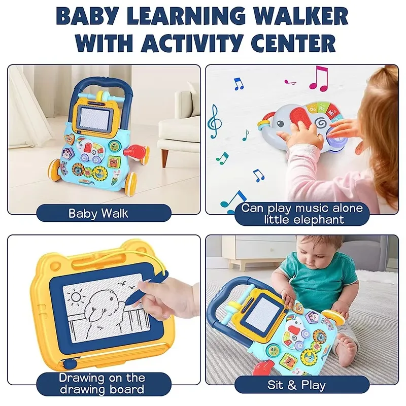 PANGDUBE Andador de bebé educativo temprano con tablero de arte, juguete para actividades de bebé, juguetes para aprender a caminar, caminantes para caminar asistido por bebés