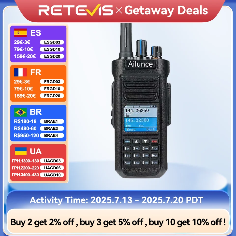 Retevis Ailunce 10W Walkie Talkie DMR Walkie-Talkie UHF VHF Ham Stazione radio bidirezionale IP67 Ricetrasmettitore a lungo raggio impermeabile