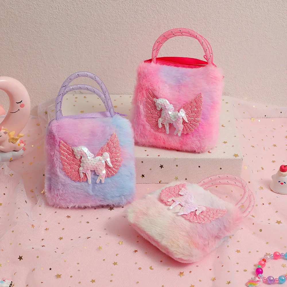 Unicórnio das crianças dos desenhos animados de pelúcia bolsa de ombro meninas crossbody saco crianças bolsa de moedas zero carteira menina pequeno saco quadrado mini bolsa