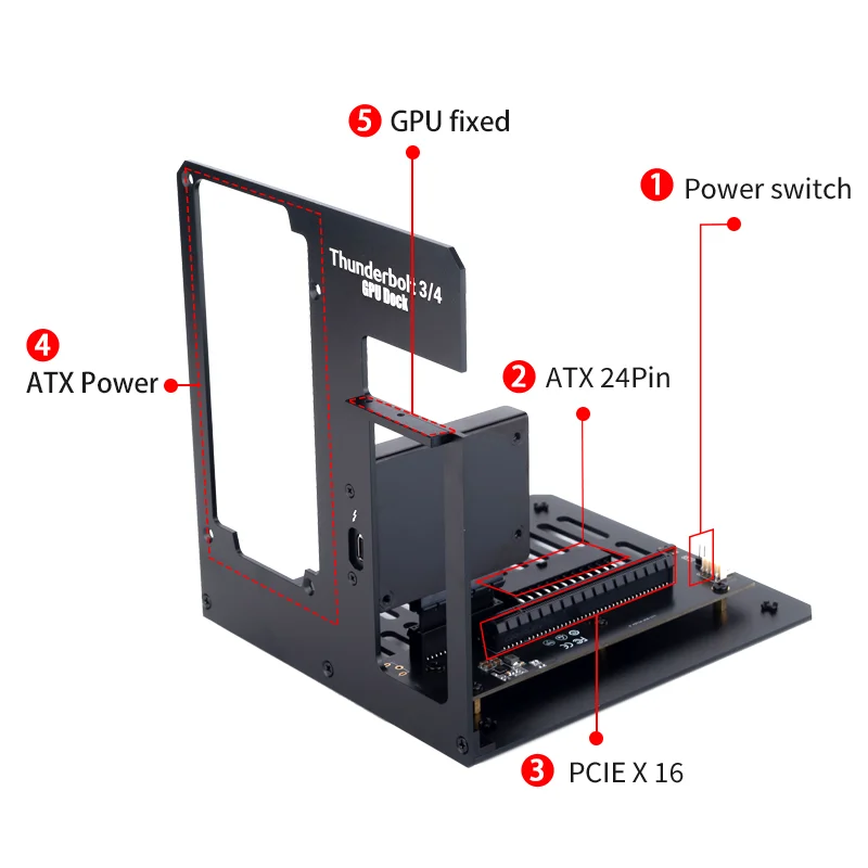 Thunderbolt 3/4 compatible con eGPU Dock Notebook expansión externa compatible con tarjetas gráficas RTX4090 y RX7900XT para bricolaje