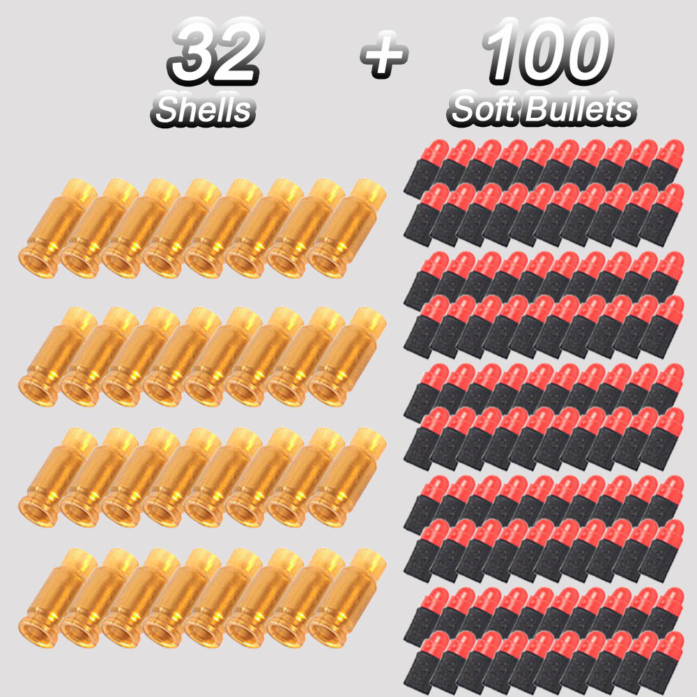 100 balas de espuma suave + 32 conchas para pistola de juguete Glock, pistola Colt, juegos de disparos, juguetes para niños, tienda Dropship