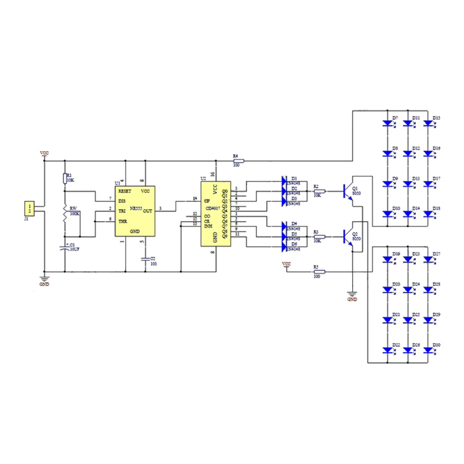 Ne555 cd4017 LED elektronische Lichter Kits rot blau zweifarbig DIY Kit Strobe elektronische Anzug Blinklichter Komponenten DIY