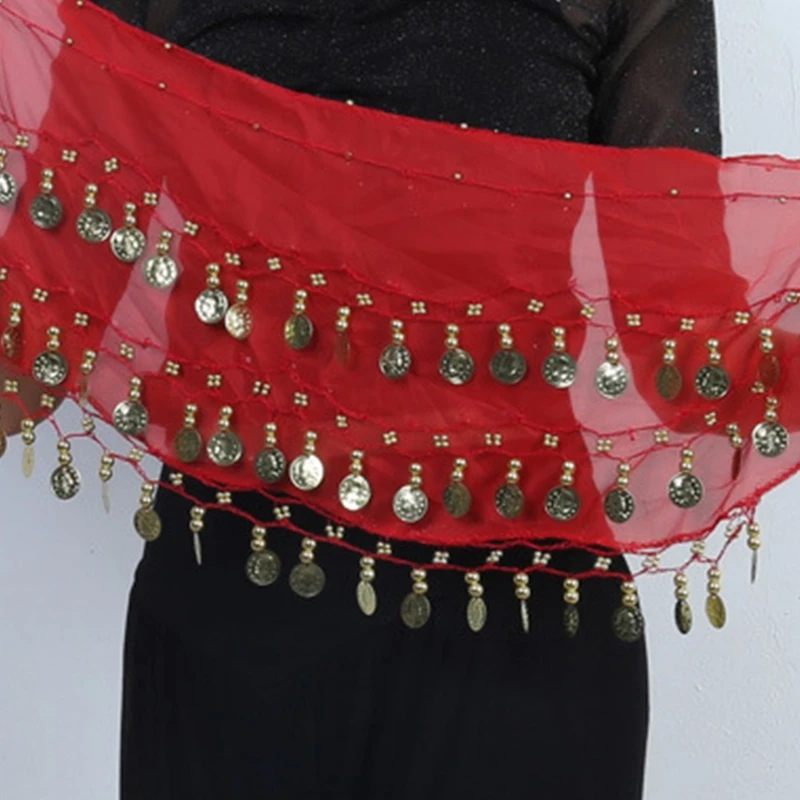 1 stks Vrouwen Buikdans Hippe Sjaal Accessoires 3 Rij Riem Rok Met 72 stks Goud Kleur Munten Taille Keten