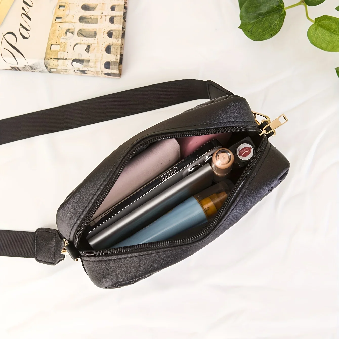 Minimalista mini carteira acolchoada elegante, bolsa de ombro pu moderna, bolsa casual feminina e carteira para celular