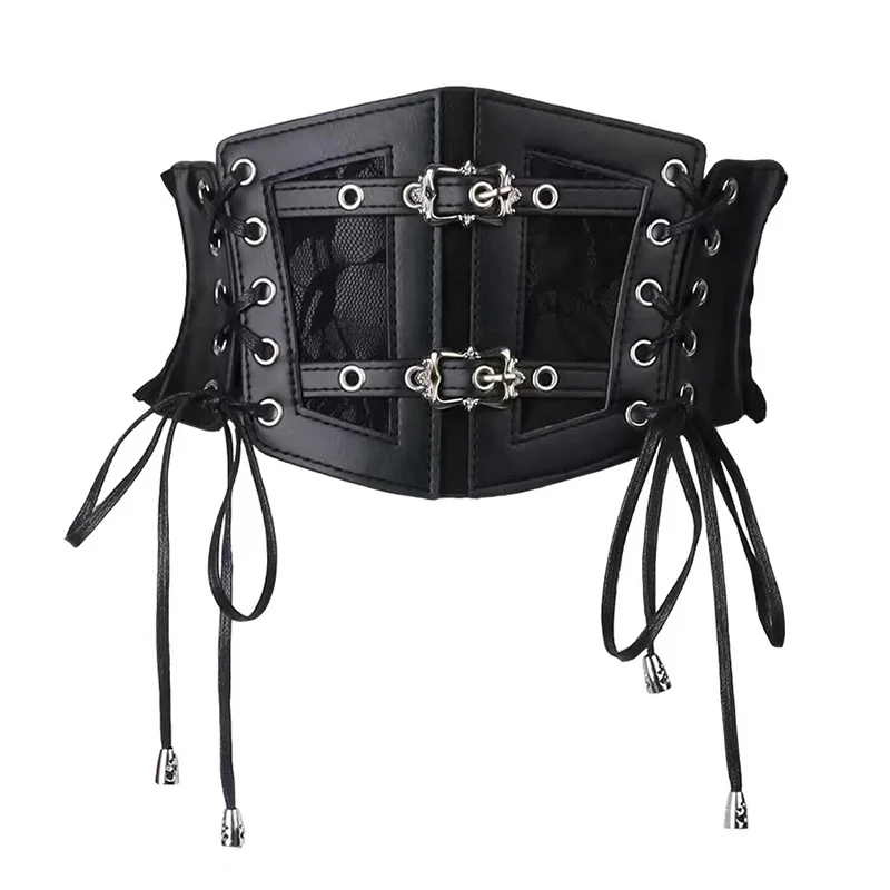 Cintos de espartilho retrô femininos, fivela de pino, renda elástica e estilo gótico, corda de gravata, goth punk para mulheres na camisa, cinto de vestido
