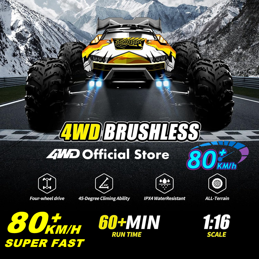 1:16 80 km/h bürstenloser RC-Driftauto mit LED-Leuchten, elektrischer Hochgeschwindigkeits-Racing-Monstertruck mit Fernbedienung für Kinder und Erwachsene
