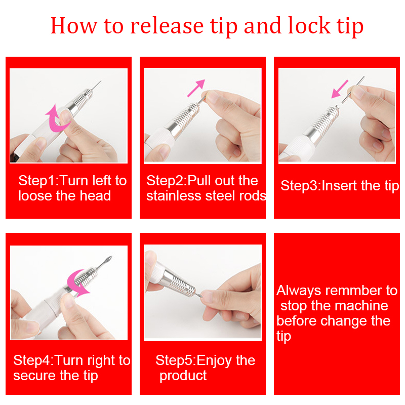 LNWPYH 35000rpm 5 Pins ปลั๊กเครื่องเจาะเล็บไฟฟ้า Handpiece Pedicure เปลี่ยนปากกาเล็บเครื่องมือความงามอุปกรณ์เสริม