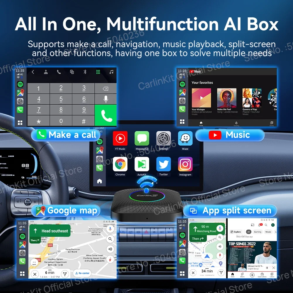 CarlinKit Wireless CarPlay TV Box Wired a Wireless Android Auto Adattatore Android 13 8 128G Smart Box per Netflix Mazda Kia IOS17