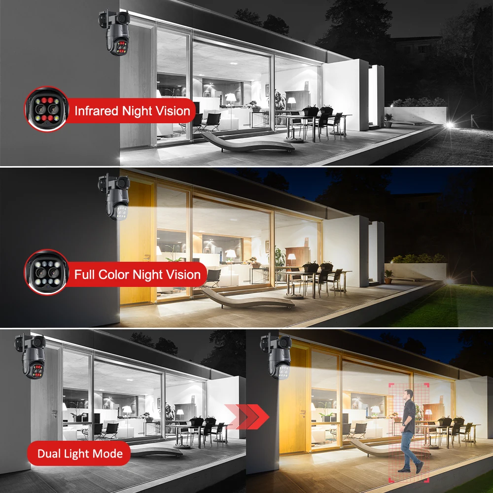 IP Cam Wifi/4G ซิมการ์ด PTZ 4MP 8MP Dual เลนส์ 2.8 มม.-8 มม.10X ซูมกลางแจ้ง AI การติดตามมนุษย์สี night Vision security Cam