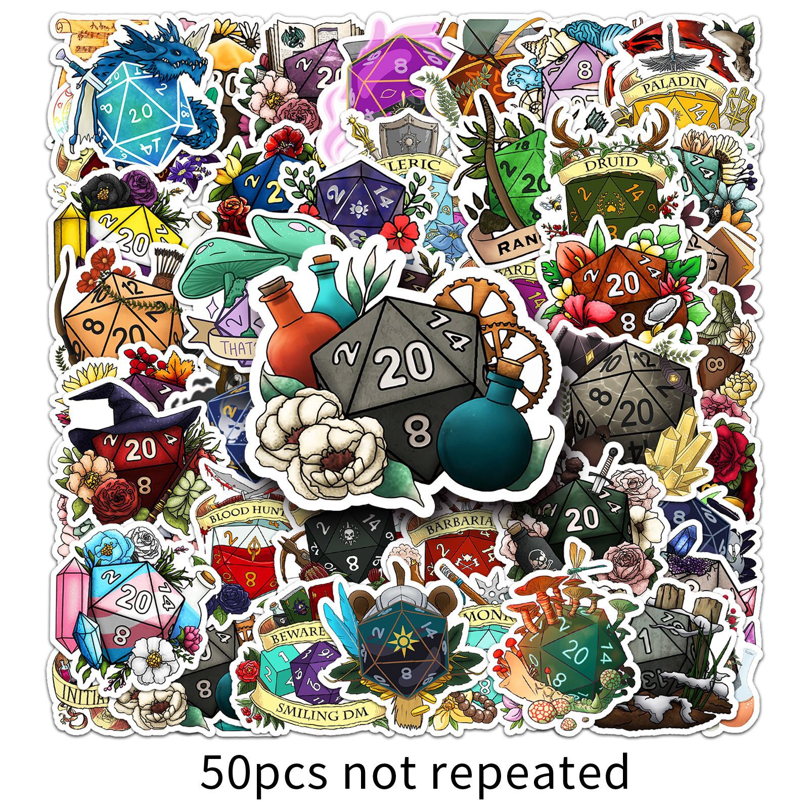 10/30/50PCS Magic Game Dice Creativity Flowers Cartoon Sticker DIY Phone Laptop Luggage Skateboard Graffiti Decals Fun for Toy