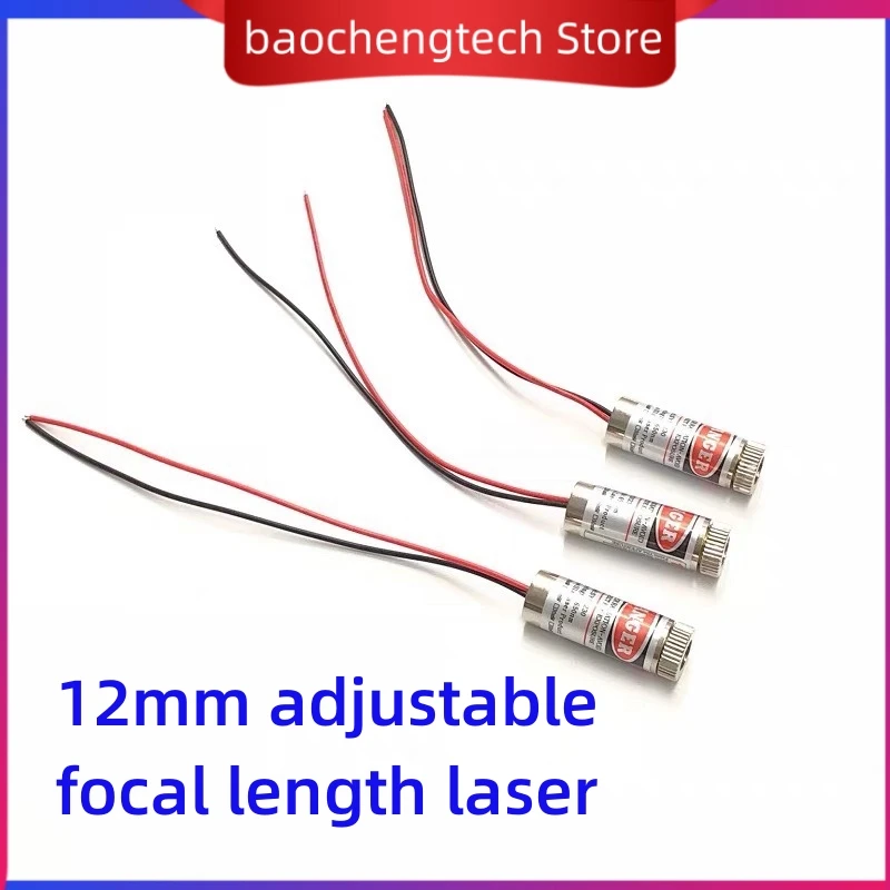 Módulo láser de grado industrial de 5 piezas y 12mm, 1230 de longitud focal ajustable, 650nm, 5mw, cruce recto en forma de punto rojo, 3V y 5V