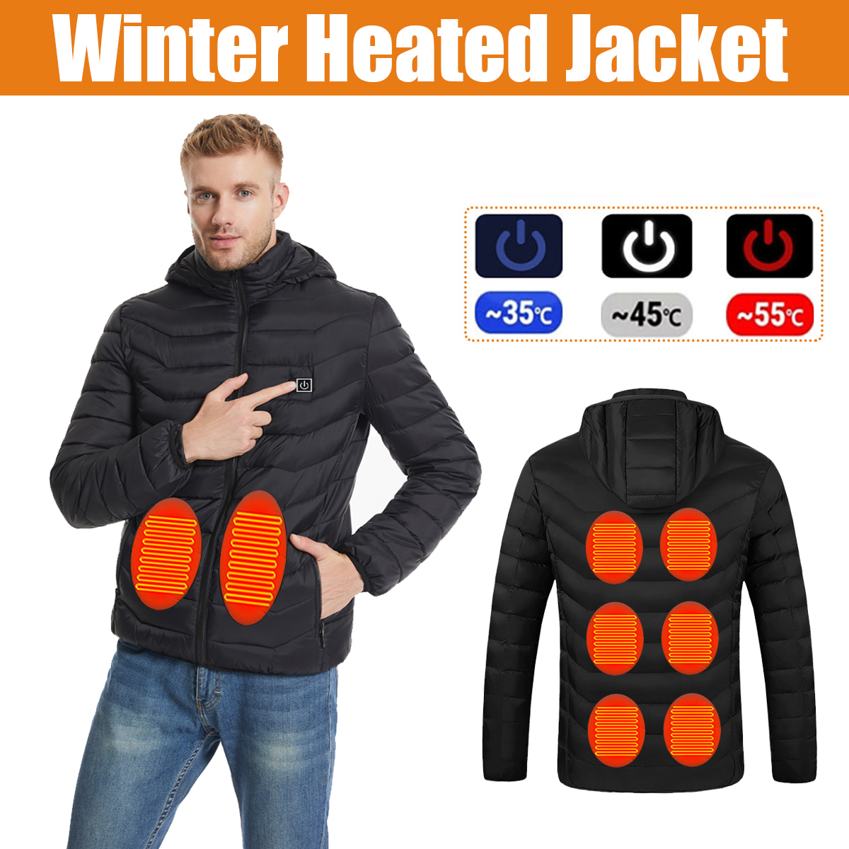 Intelligente beheizte Jacke, warme Winter jacke für Männer und Frauen, elektrische USB-Heiz jacke mit 9 Kohlefaser-Heizkissen