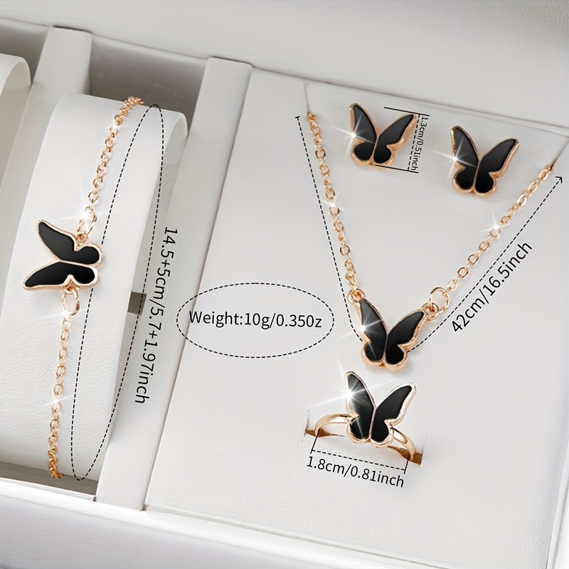 5/6PCS Dameshorloge Casual Siliconen Band Quartz Horloges Vlinder Sieraden Set (Zonder Doos)