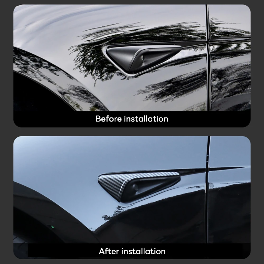 For Tesla New Model Y Launch 2025 Model 3 Highland 2024 Side Camera Cover Lens Protector Black Shiny Matte Carbon Fiber Pattern