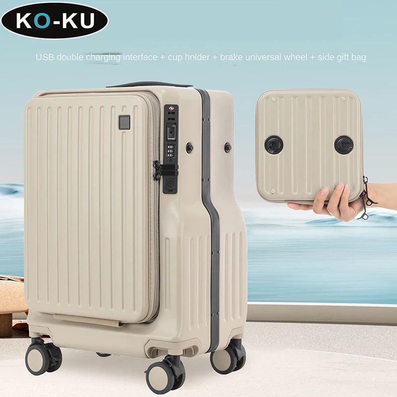 KO-KU 2024 ใหม่คู่เปิดกระเป๋าเดินทางเปิดด้านหน้า 20 นิ้ว Boarding Box Anti-drop ซิปกล่องมัลติฟังก์ชั่นรถเข็นกรณี