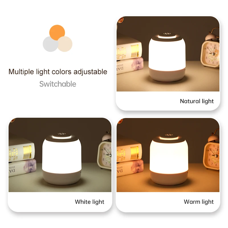 Lámpara de mesa LED con Sensor táctil, luz nocturna, 3 colores, ajustable, recargable por USB, lámpara de mesita de noche portátil para niños, luces de regalo para bebés