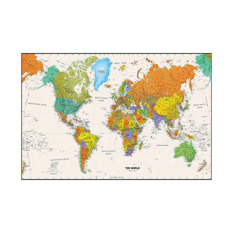 Non-woven Waterproof World Map Physical Map Aerial View Without Flag For Beginner 225*150cm