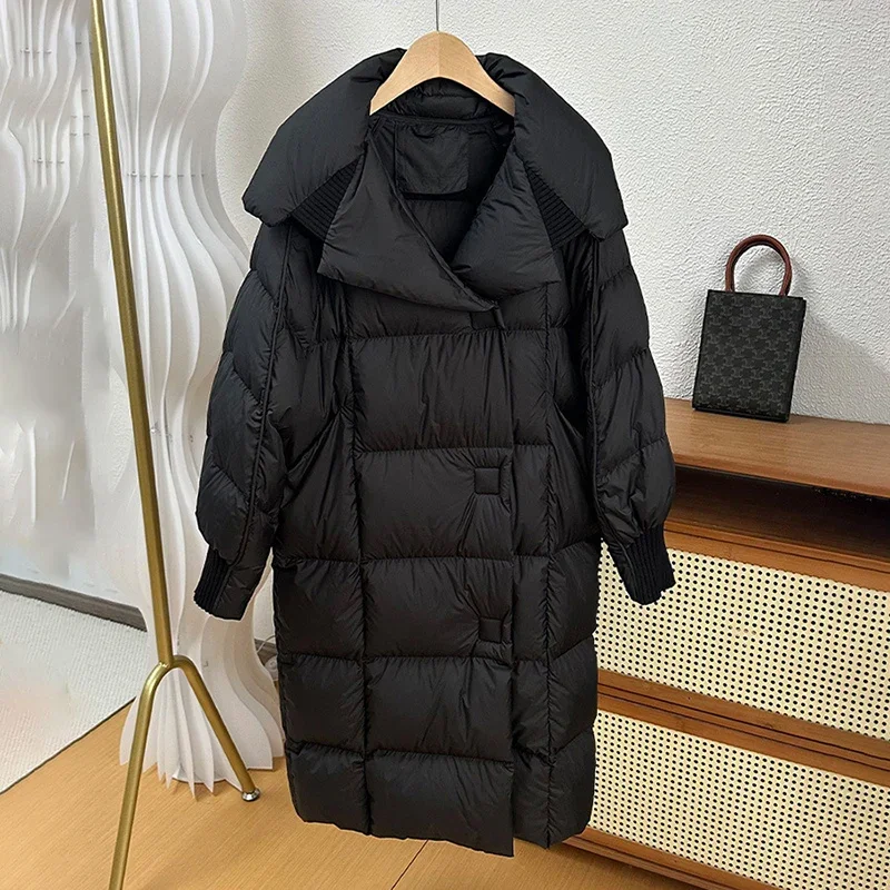 Schinteon femmes blanc canard vers le bas longue veste automne hiver chaud décontracté sur la taille vêtements amples doux confortable mode manteau nouveau