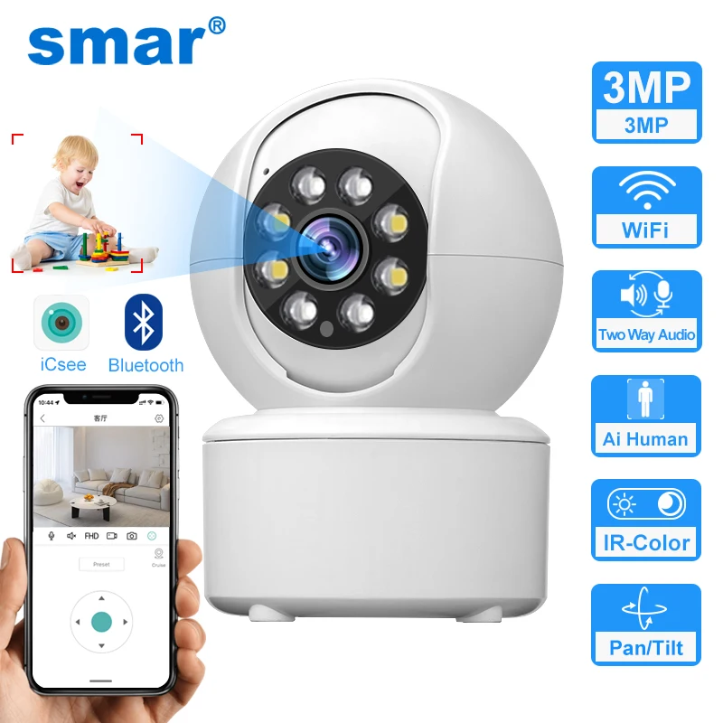 Cámara IP inalámbrica en la nube Smar HD de 3MP, seguimiento automático inteligente de vigilancia de seguridad del hogar humano, cámara Wifi de red CCTV
