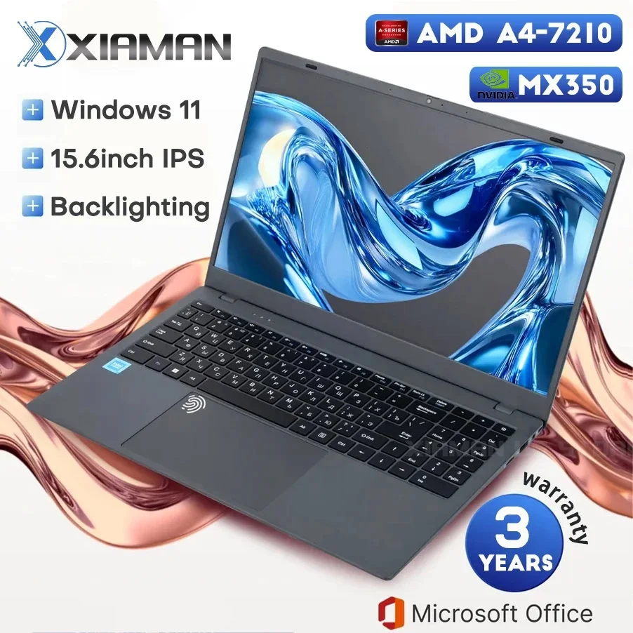 Xiaman 15,6 "ordenador portátil para juegos AMD A4-7210 MX350 gráficos discretos Notebook PC Gamer Windows 11 portátiles con desbloqueo de huellas dactilares