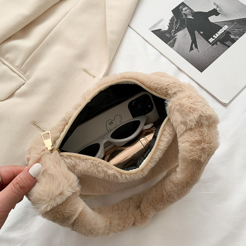 Bolsa de ombro de pelúcia de cor sólida da moda