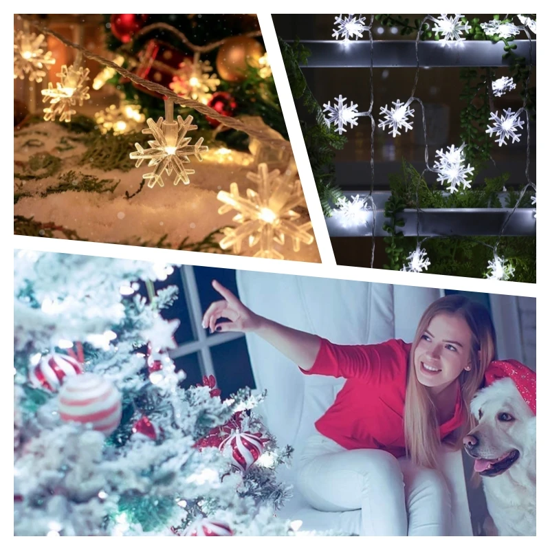 Snowflake Lights String LED Festoon Light USB Plug Christmas Tree Light Aesthetic Room Decoration Wedding Party New Year's Decor