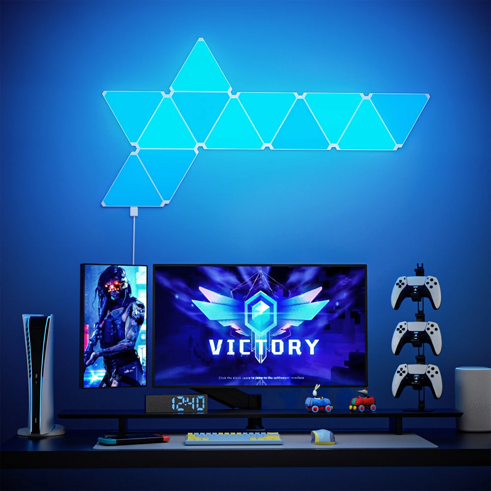 Lámparas triangulares LED súper delgadas con WIFI, Bluetooth, USB, aplicación TuYa, luz nocturna para juegos de ordenador, decoración de dormitorio, luz de pared interior