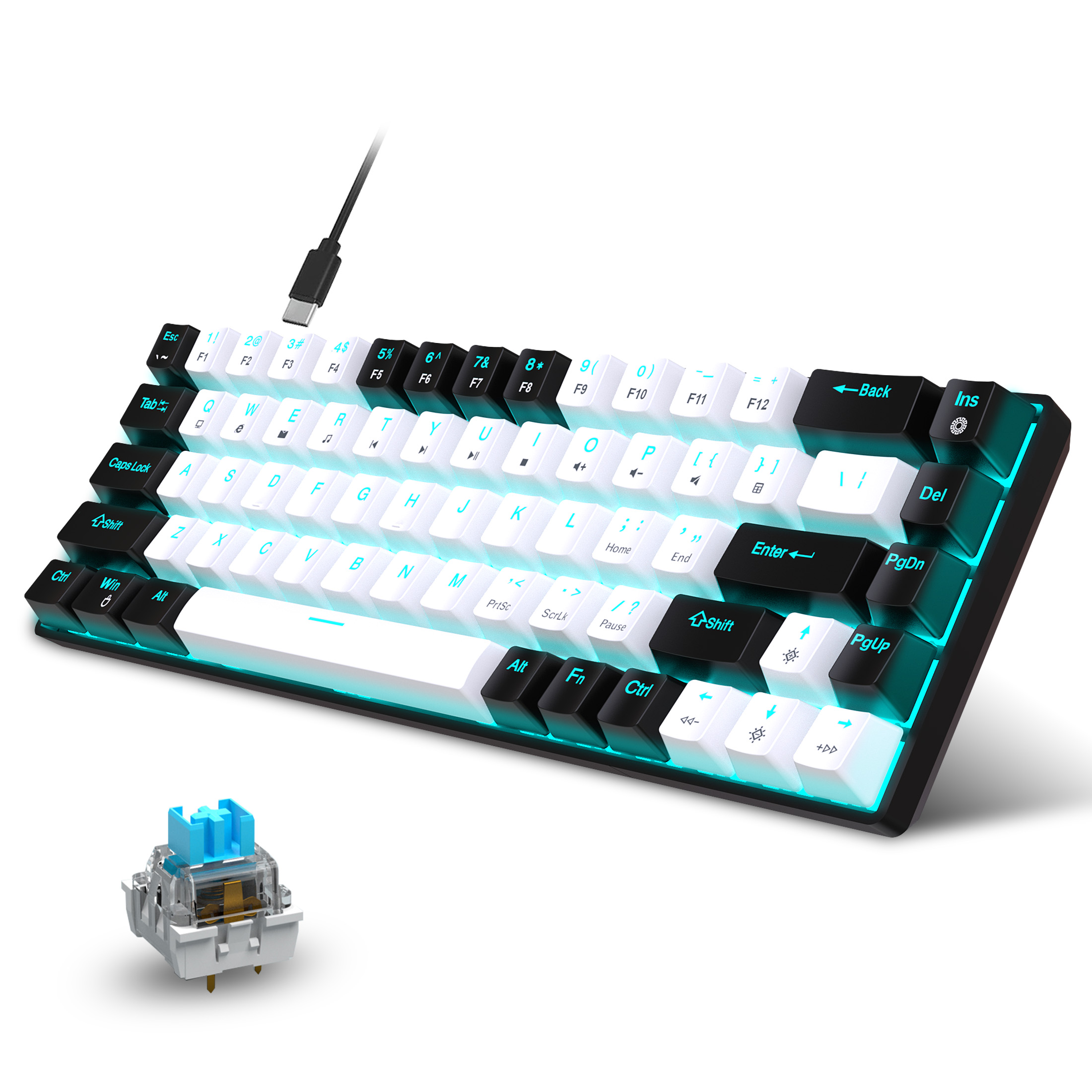 68 Tasten mechanische Tastatur Ergonomie RGB Hintergrund beleuchtung LED Hot Swap able Blue Switch Gaming-Tastatur für PC Laptop Büro