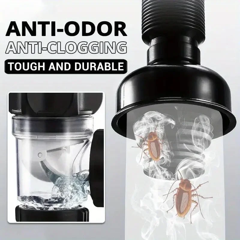 Flip Top Anti-Odor Drain Pipe Set Kitchen Sink Drain Retractable Deodorizing Filter Flexible Downspout Bathroom Anti Clogging