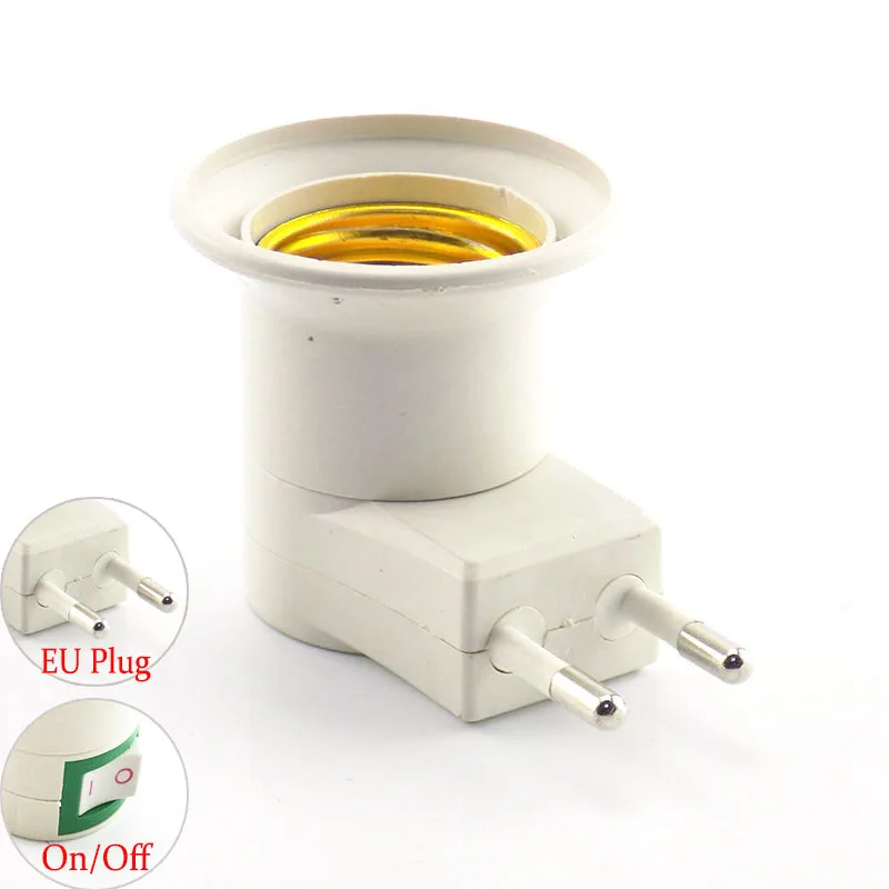 EU LED Đèn E27 Cơ Sở Chủ Chuyển Đổi Cho Ánh Sáng Bóng Đèn Adapter Nữ Ổ Cắm EU Cắm ON/OFF Nút Chuyển Đổi để AC Power 110 v 220 v