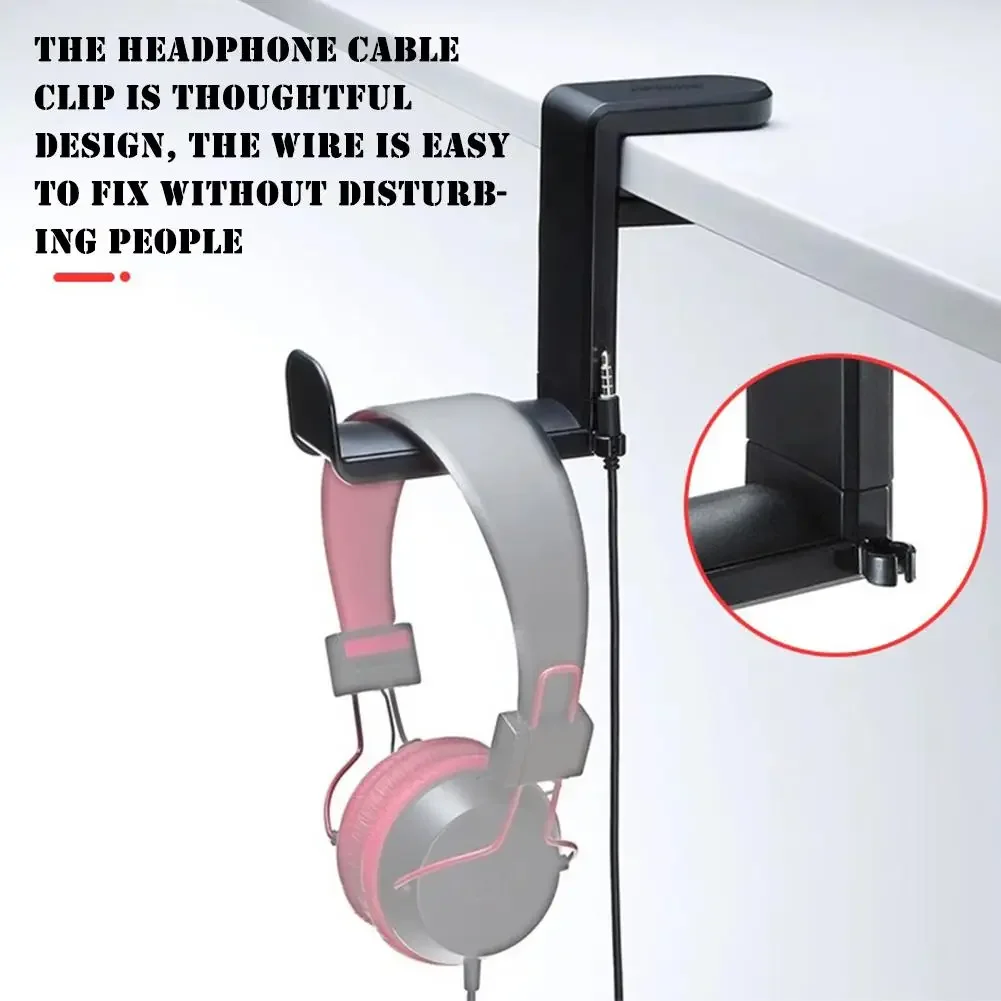 Soporte para auriculares para juegos de PC, soporte con gancho para auriculares, soporte para colgar con 360 ajustable °   Abrazadera de brazo giratorio, bolsa universal para montaje en escritorio