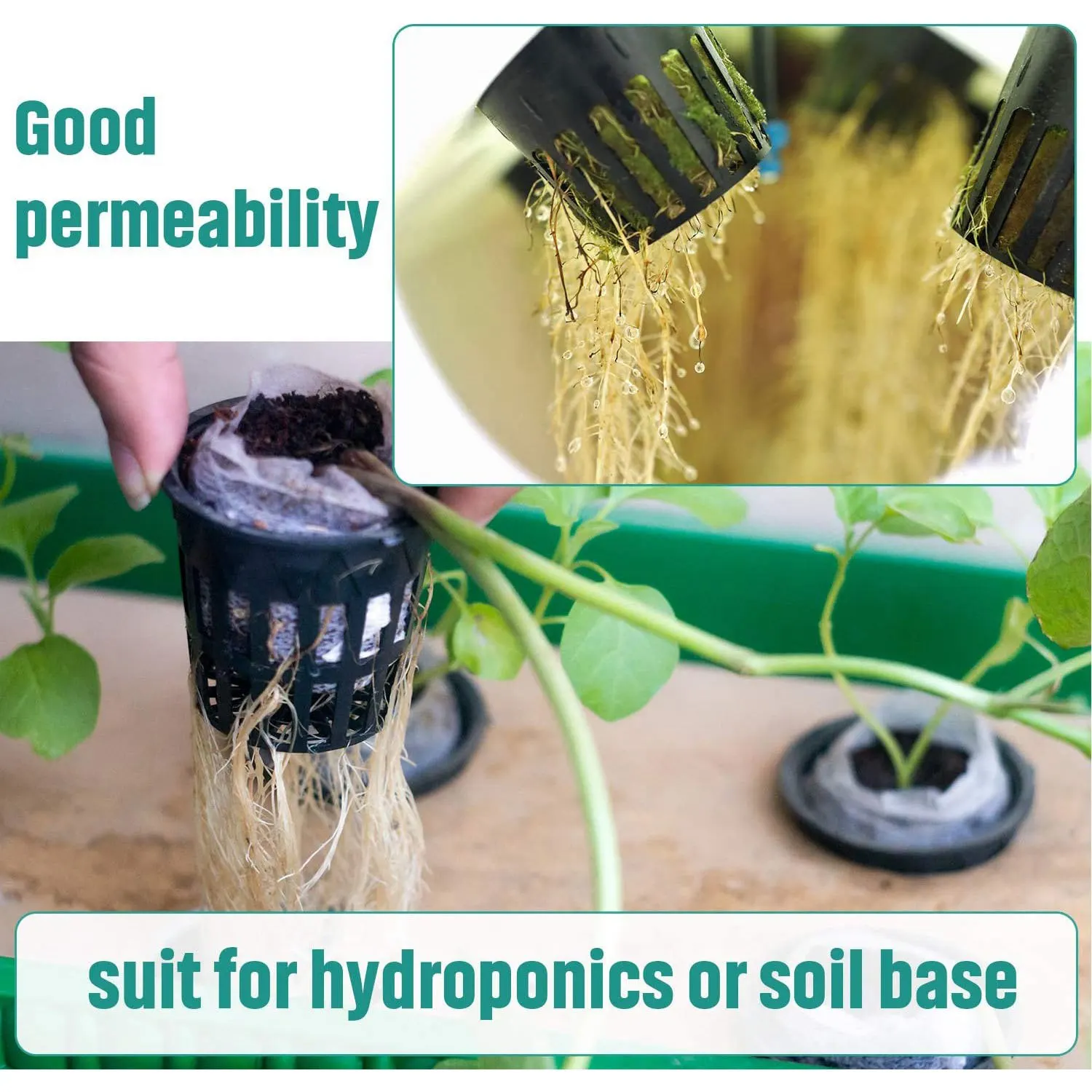 100 Pack 1.77 Inch Net Cups Slotted Mesh Wide Lip Filter Plant Net Pot Bucket Basket for Hydroponics Aquaponics Orchids