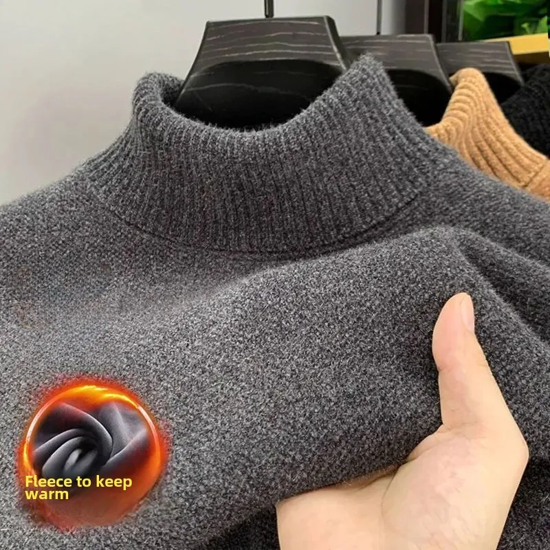 Nuevo suéter de cuello alto informal para hombre, suéter cálido suave y grueso de alta calidad, Jersey cómodo, camiseta interior de punto de terciopelo ajustada