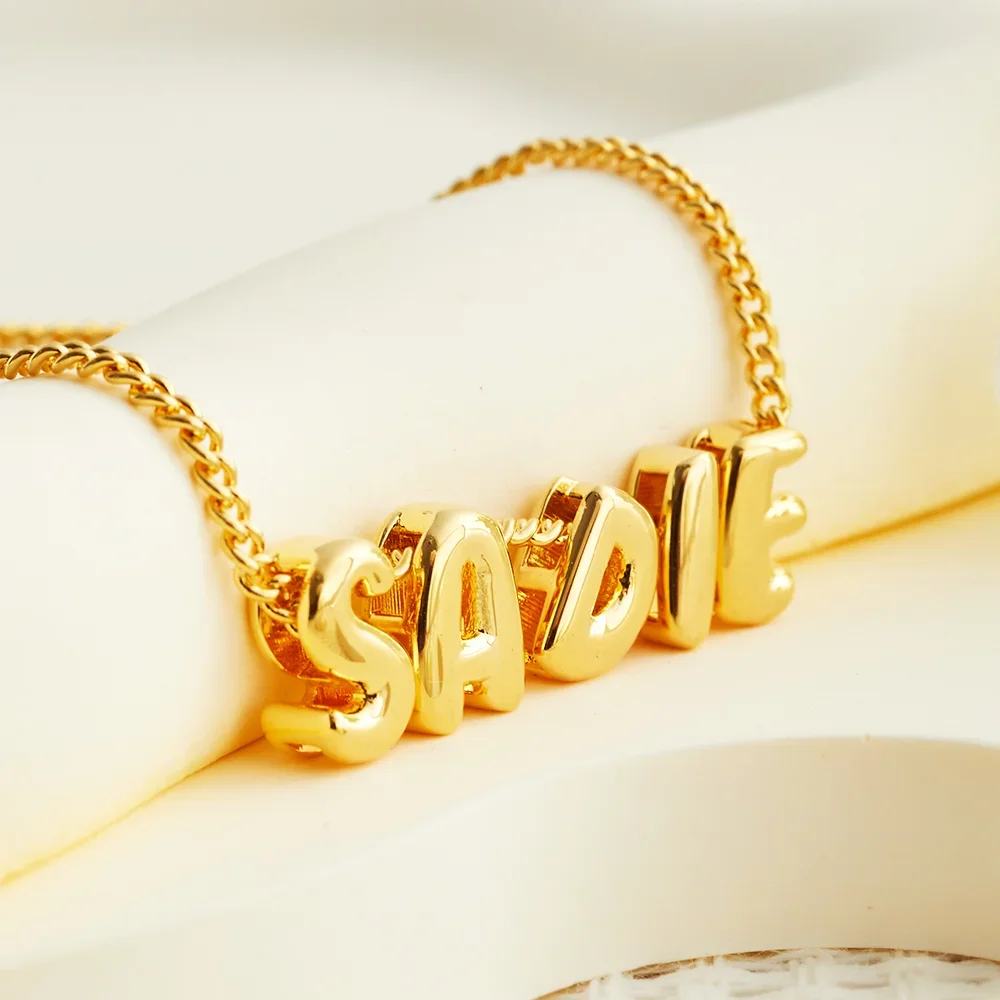 ส่วนบุคคล 3D Bubble Letter จํานวนสร้อยคอ Minimalist เริ่มต้น CUSTOM ชื่อสร้อยข้อมือเครื่องประดับของขวัญวันแม่สําหรับเธอแม่สาว