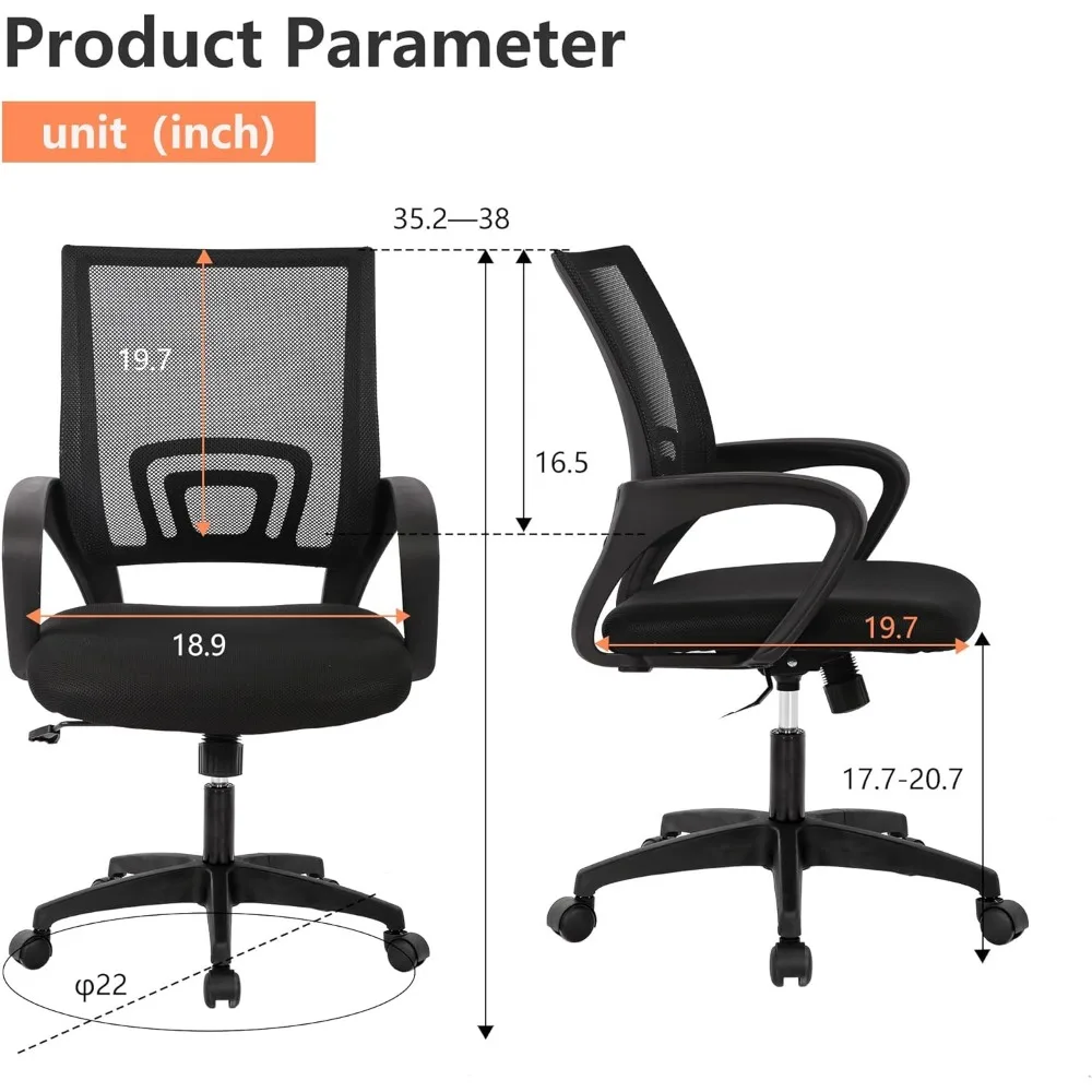 Home Office Chair - Adjustable Ergonomic Chair with Lumbar Support, Armrest, High Density Mesh, 360 Degree Swivel