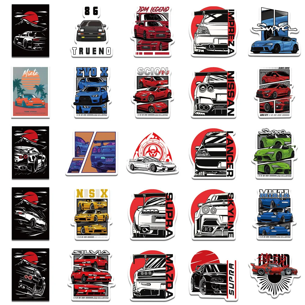 50 pçs japão jdm carro de corrida anime graffiti adesivo portátil motocicleta carro skate decalque à prova dwaterproof água crianças brinquedo presente adesivo
