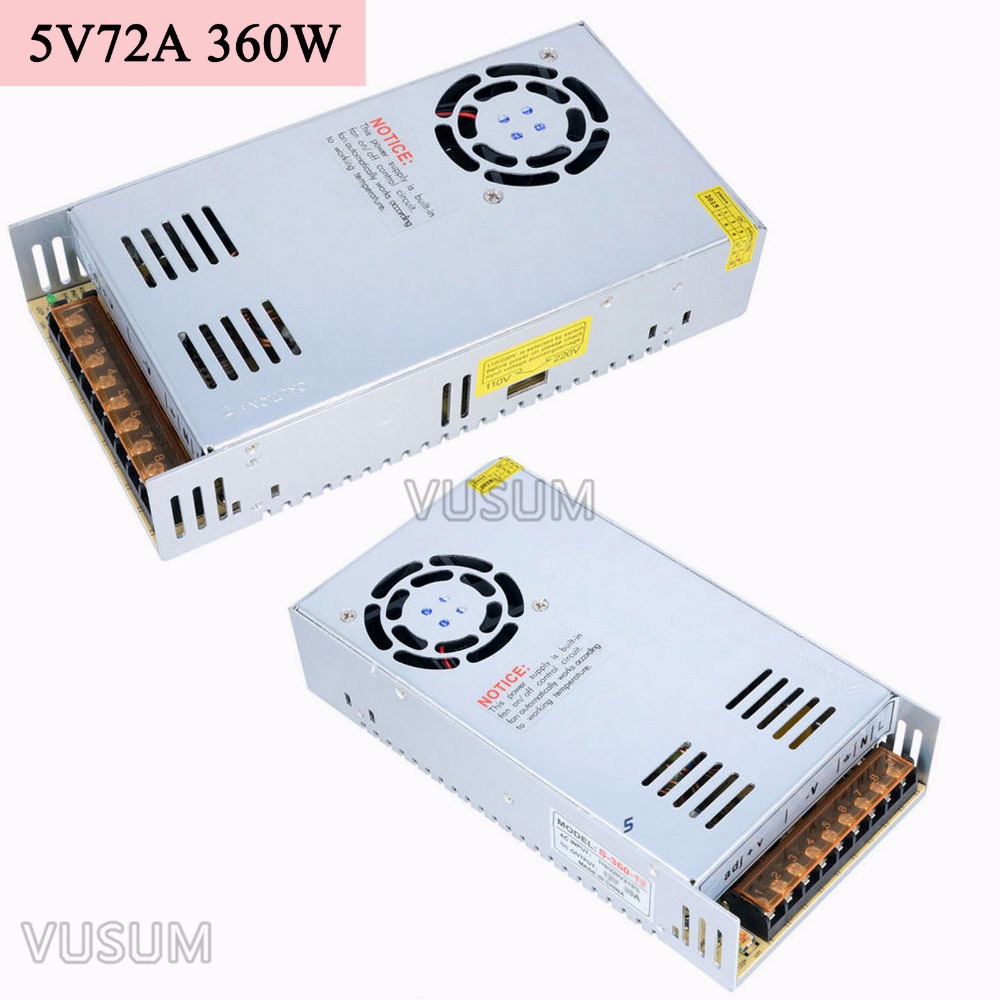 Vusum comutação led fonte de alimentação 5v transformador 110v 220v ac para dc 5v 2a 6a 10a 20a 30a 40a 50a 60a 72a driver