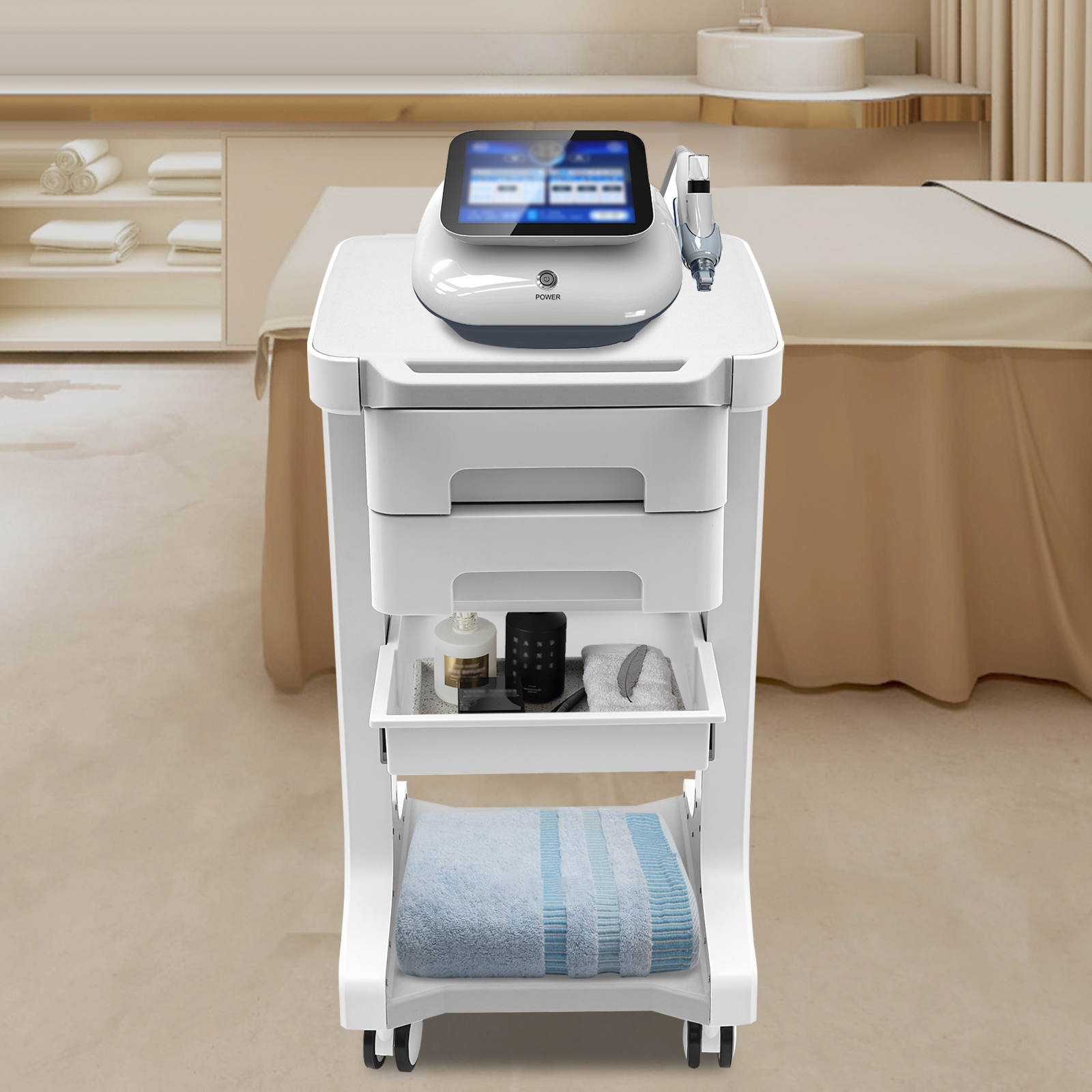 Chariot de rangement Mobile de grande capacité, résistant à l'usure, avec poignées encastrées, pour les magasins médicaux/barbier/Spas/maisons