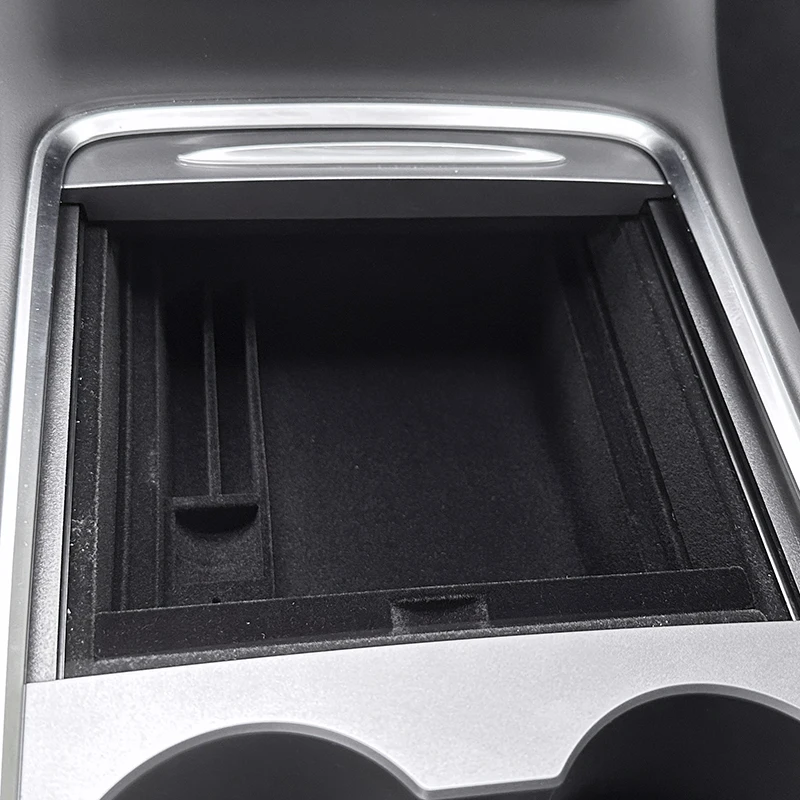For Tesla Model Y 2020-2024 Car Center Console Armrest Front and Rear Hidden Storage Box Flocking Organized Container Slide