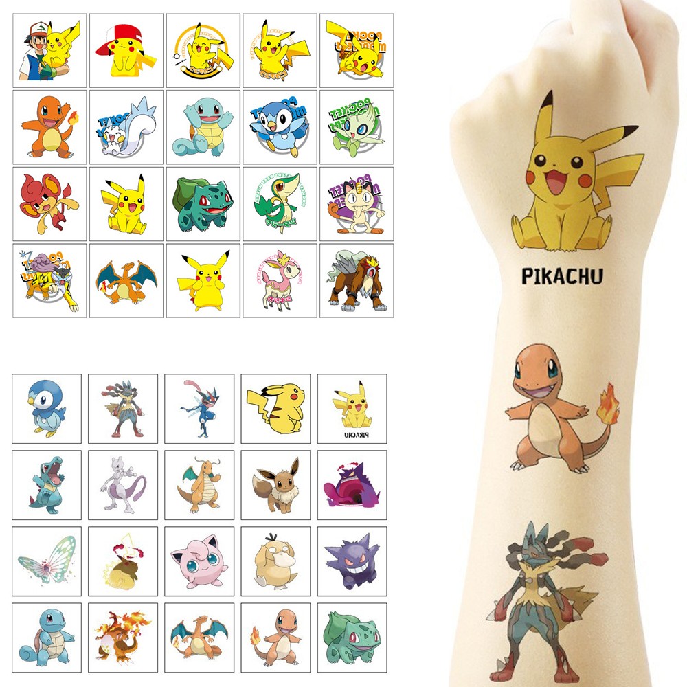 20 pçs/set pokemon pikachu tatuagem adesivos dos desenhos animados das crianças tatuagens temporárias crianças menina arte tatuagens presente de aniversário