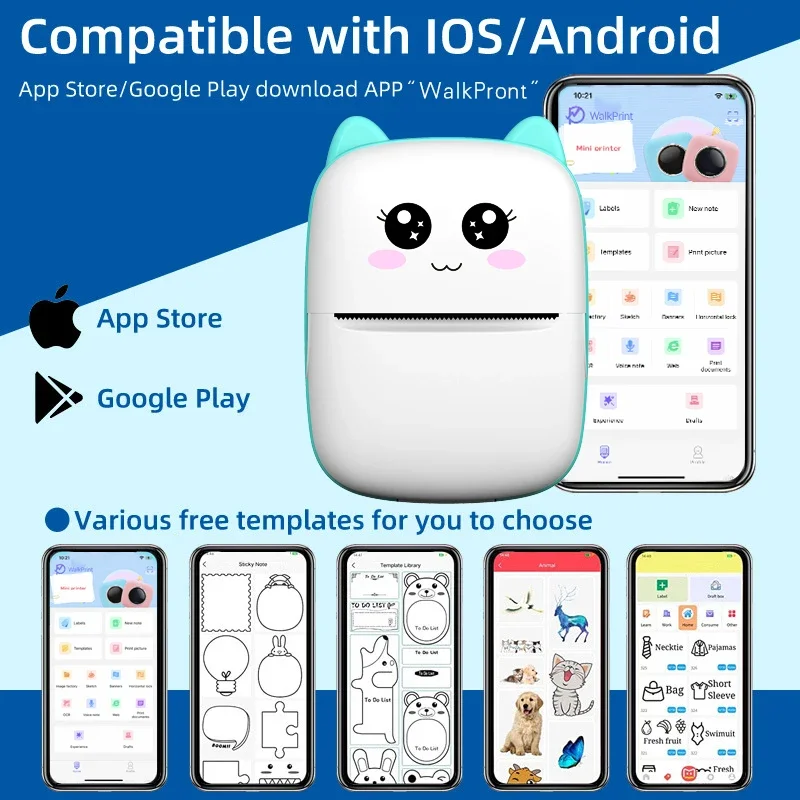 ポータブルミニプリンターワイヤレス Bluetooth Android iOS モバイルフォトサーマルプリンタータグ Termica ラベルメーカー紙ロール付き