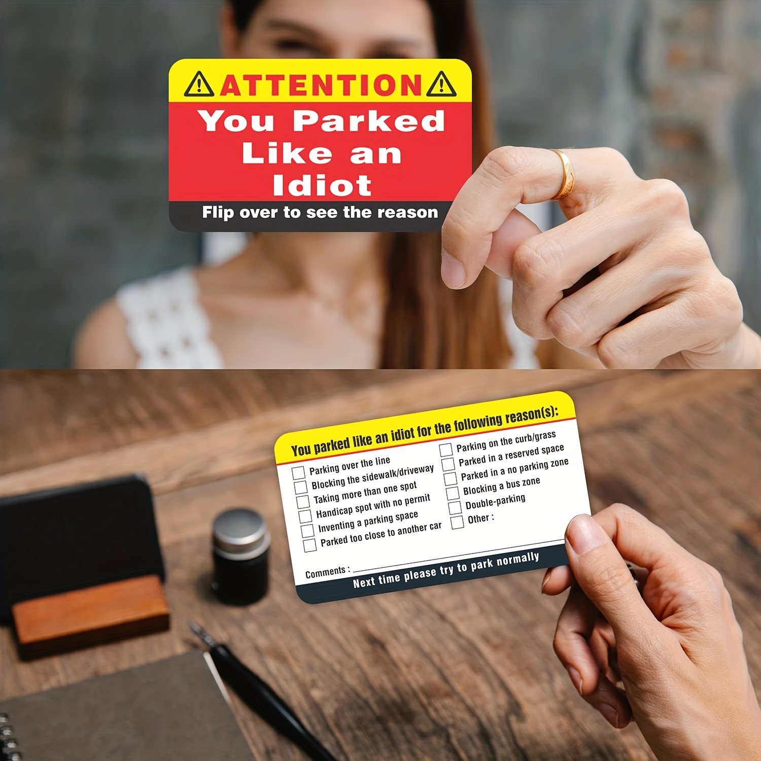 You Park Like an Idiot Business Cards (Pack of 50) Bad Parking Cards Multiple Reason Violation Adult Sock Stuffer