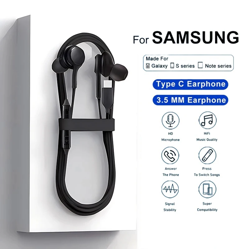Auriculares con cable tipo C originales para Samsung Galaxy S23 S21 S22 Ultra Plus, auriculares de 3,5mm, accesorios A54 A34 A53 A53