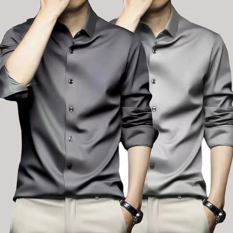 6XL Herrenhemd, formell, langärmelig, hochwertige Mode, luxuriös, knitterfrei, bügelfrei, einfarbig, Business-Casual, Eisseide