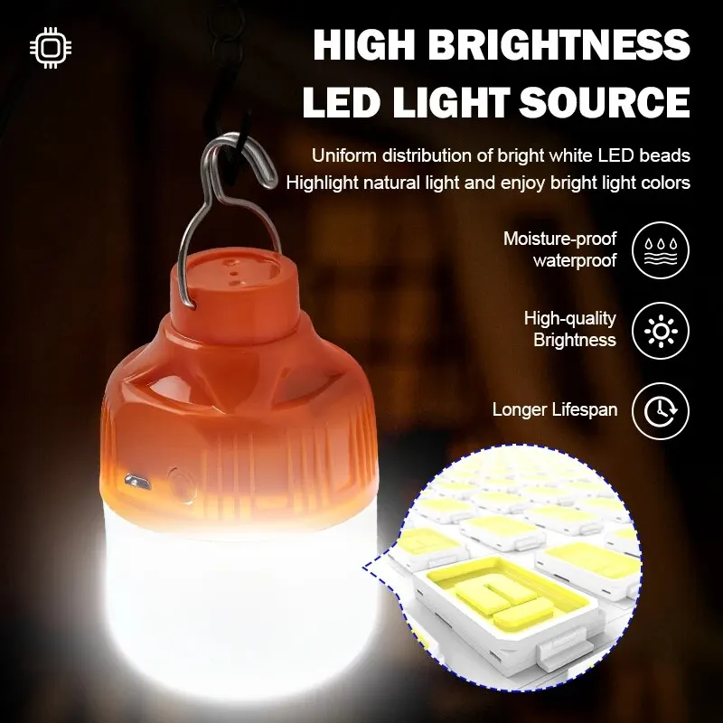 USB ชาร์จ LED แคมป์ปิ้งโคมไฟความสว่างสูงแบบพกพาแสงกลางแจ้งฉุกเฉินเต็นท์โคมไฟสำหรับตกปลาเดินป่ากลางคืนใช้