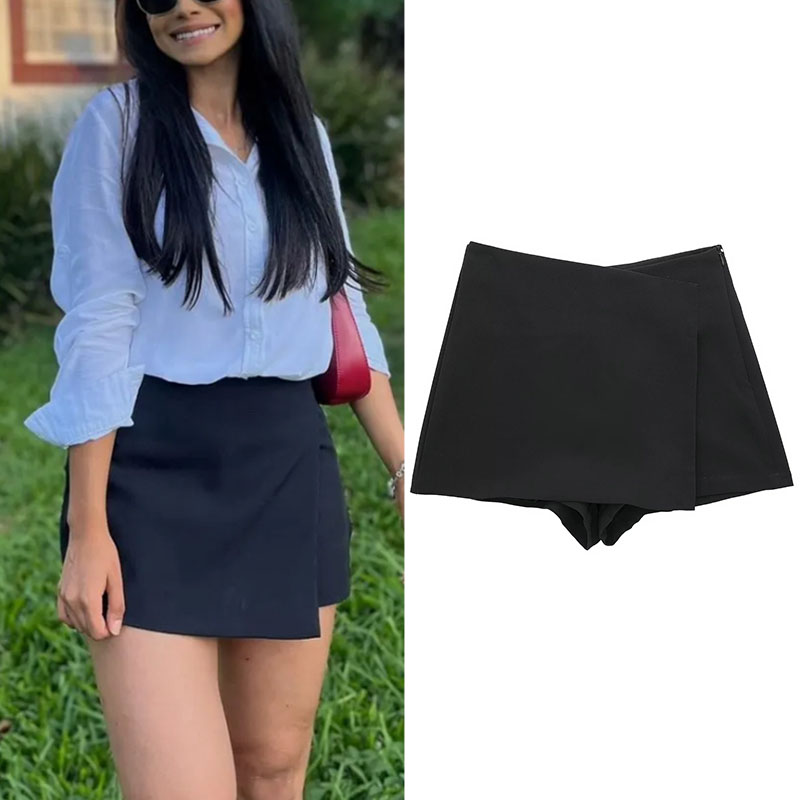 ONKOGENE Frau Schwarz Mini Rock Shorts Frauen Asymmetrische Skort Für Frauen Hohe Taille Sommer Rock Frau Casual Bermuda Shorts
